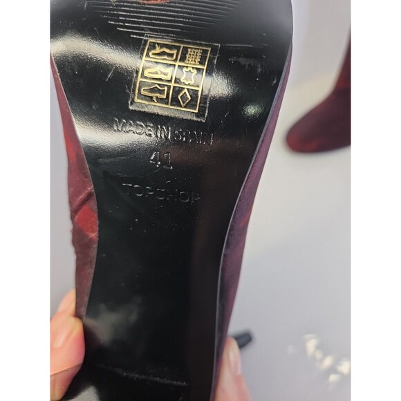 Topshop Red Suede Camouflage Zip Up Heeled High Ankle Boot ***R Sz 38 L Sz 41*** - Picture 7 of 9